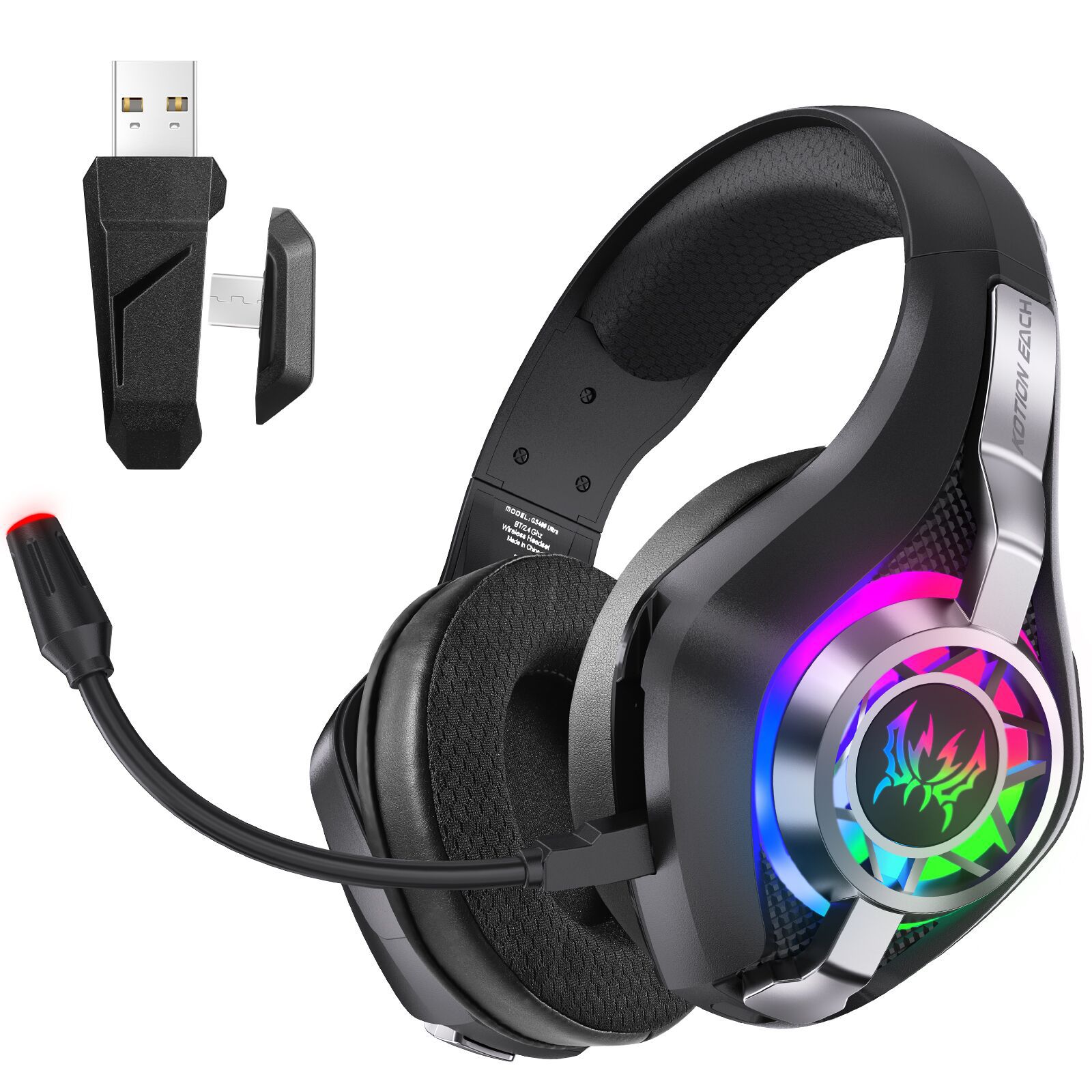 Auriculares inalámbricos para juegos montados en la cabeza Bluetooth Auriculares para deportes electrónicos de 2,4 G