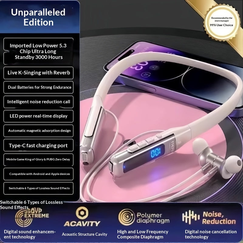 High-capacity Long-lasting Neckband Bluetooth Earphones For Sports