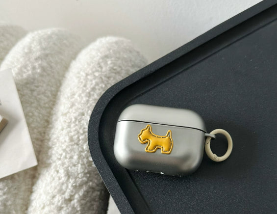 Minimalist Electroplated Matte Silver Puppy-themed Soft Phone Case For Earphones