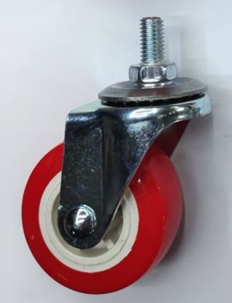 Mute caster-2-inch screw pole side brake-M8*15-red and white flower PP wheel-iron-1 piece