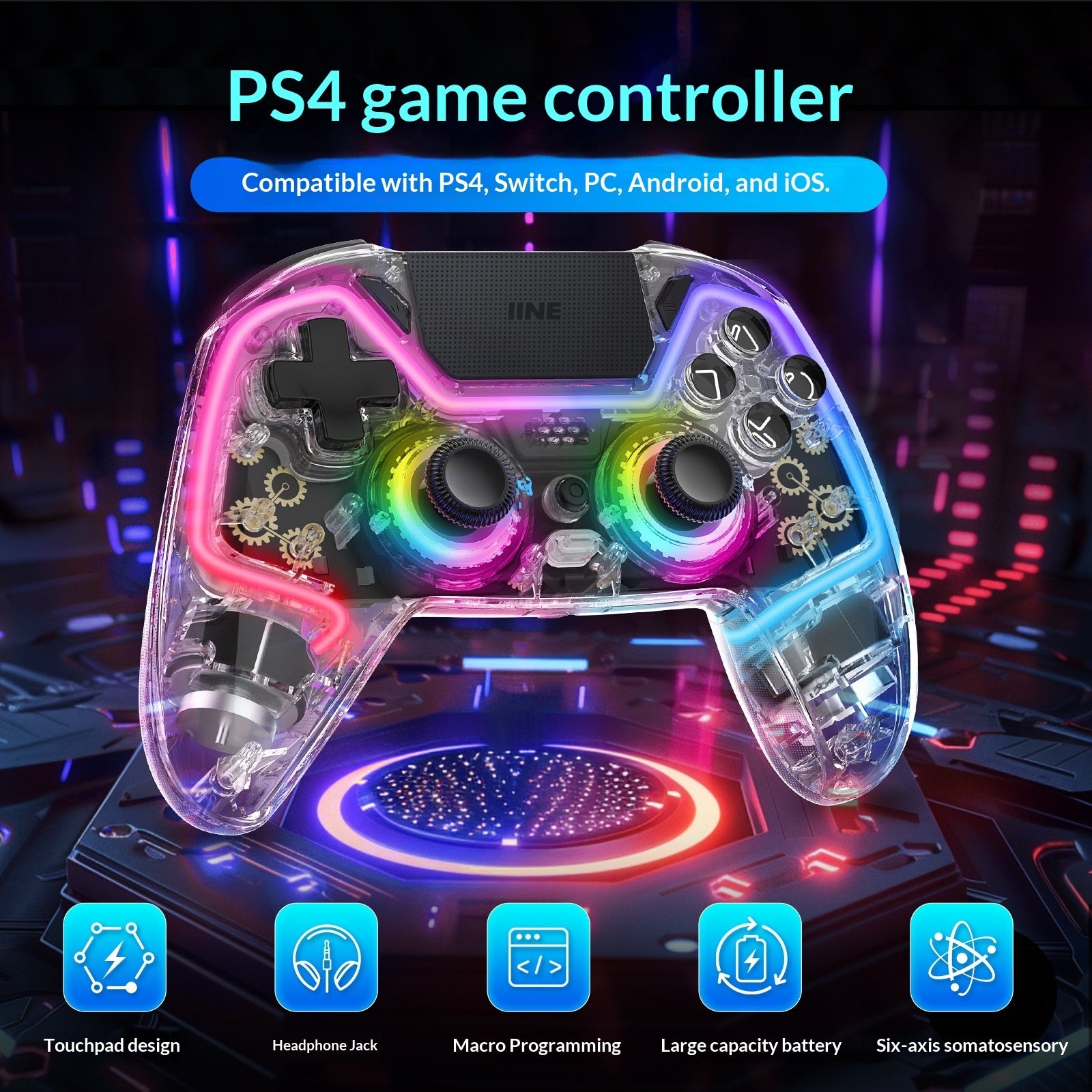 Controlador de consola de juegos transparente inalámbrico Bluetooth
