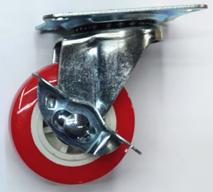 Mute caster-2-inch screw pole side brake-M8*15-red and white flower PP wheel-iron-1 piece