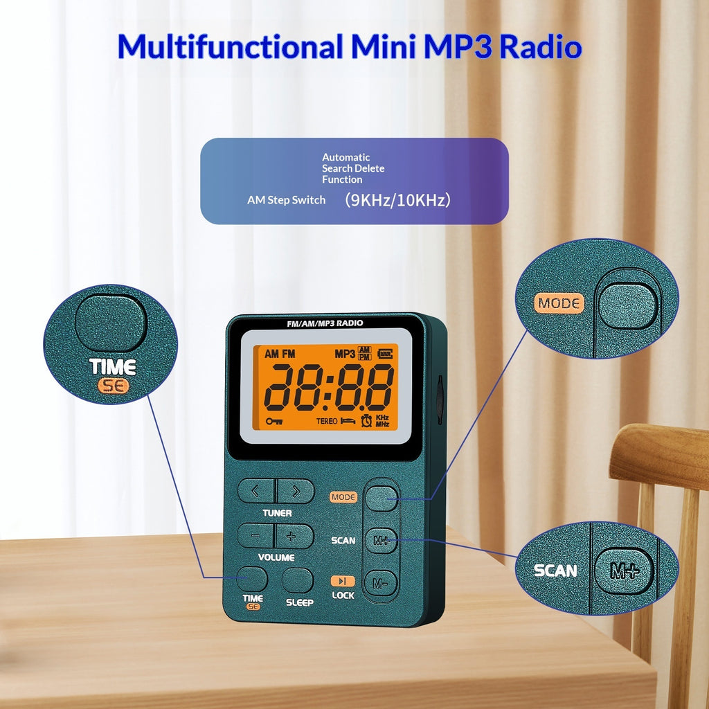 Mini 600mAh Built In AMFMTF Card MP3 Stereo Pocket Radio
