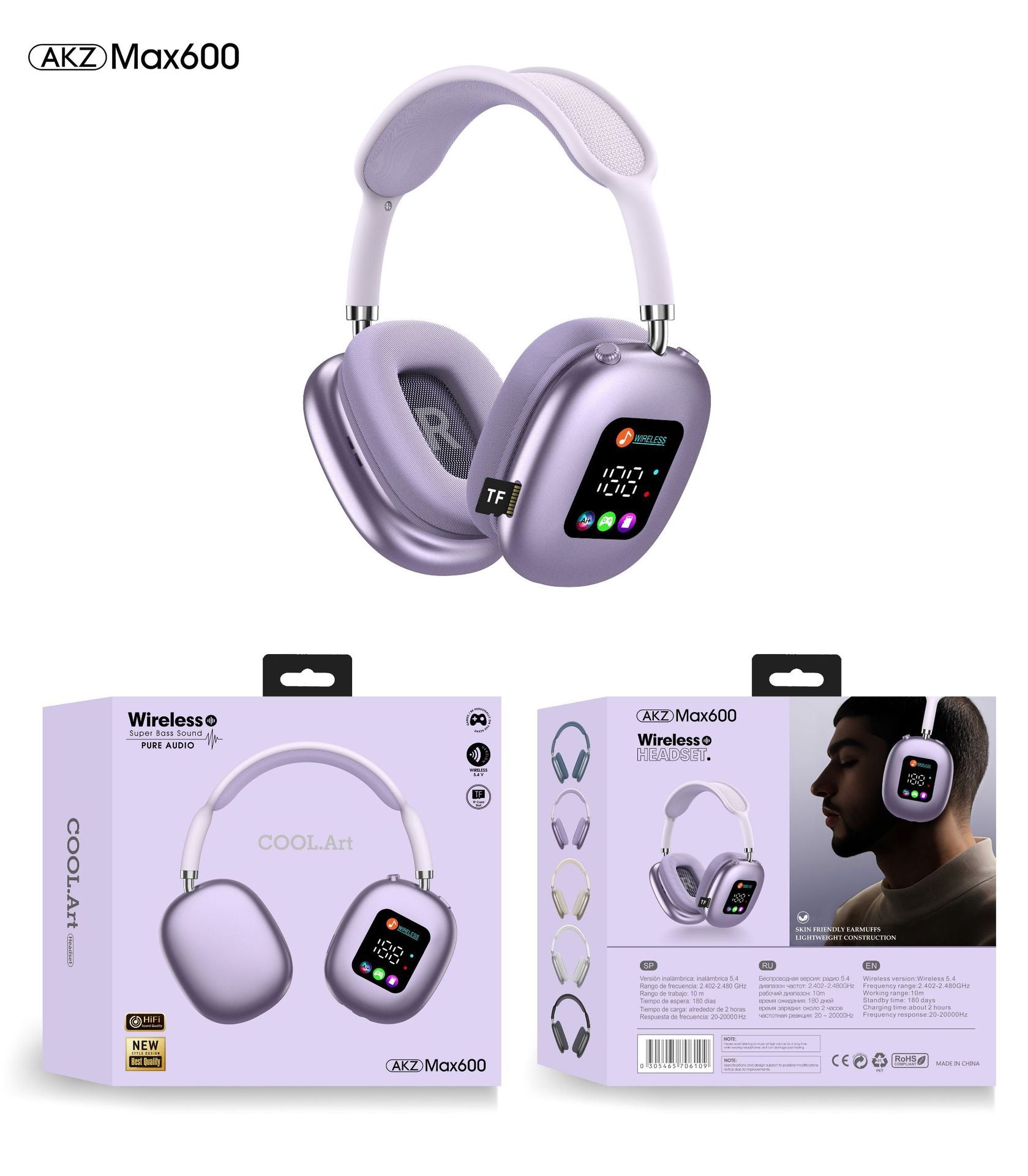 MAX600 Private-Model New Wireless Bluetooth Headset With Digital Display Screen