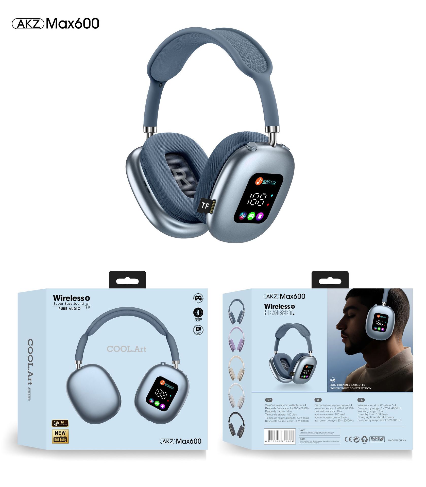 MAX600 Private-Model New Wireless Bluetooth Headset With Digital Display Screen