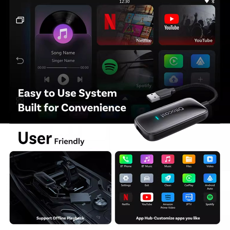 Caja de CarPlay con cable a inalámbrico para sistemas inteligentes de coche Android