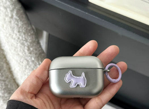 Minimalist Electroplated Matte Silver Puppy-themed Soft Phone Case For Earphones