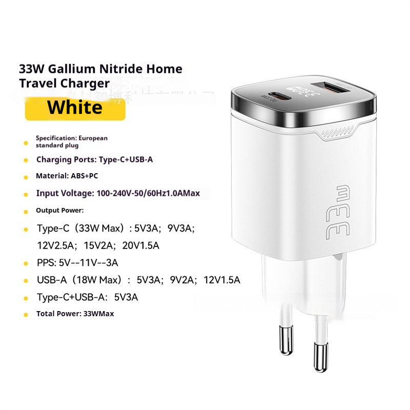 Series 20W Digital Display Travel Charger With USB-A And USB-C Fast Charging Ports
