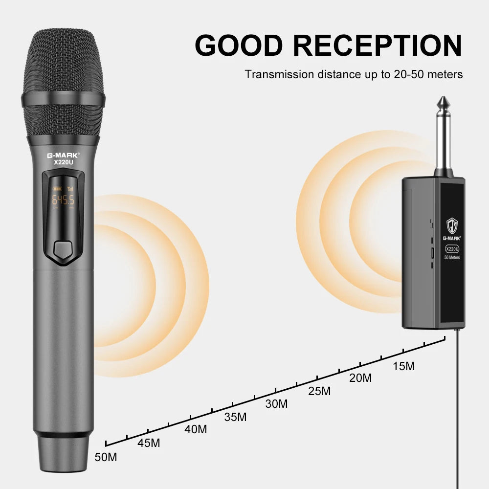 Micrófono inalámbrico G-MARK X220U UHF, micrófono de karaoke con receptor de batería de litio recargable, funciona 5 horas para altavoces