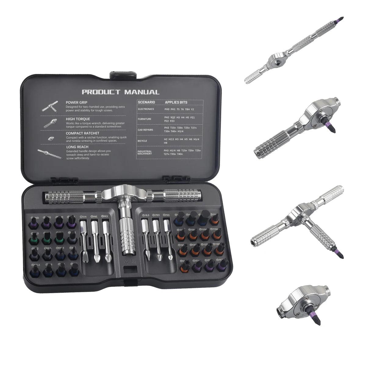 Ratchet Screwdriver Kit 40 in 1 Assembled Handle Multi-purpose Ratchet Wrench Screwdriver Magnetic Bits Tool Set DIY Repair Tool
