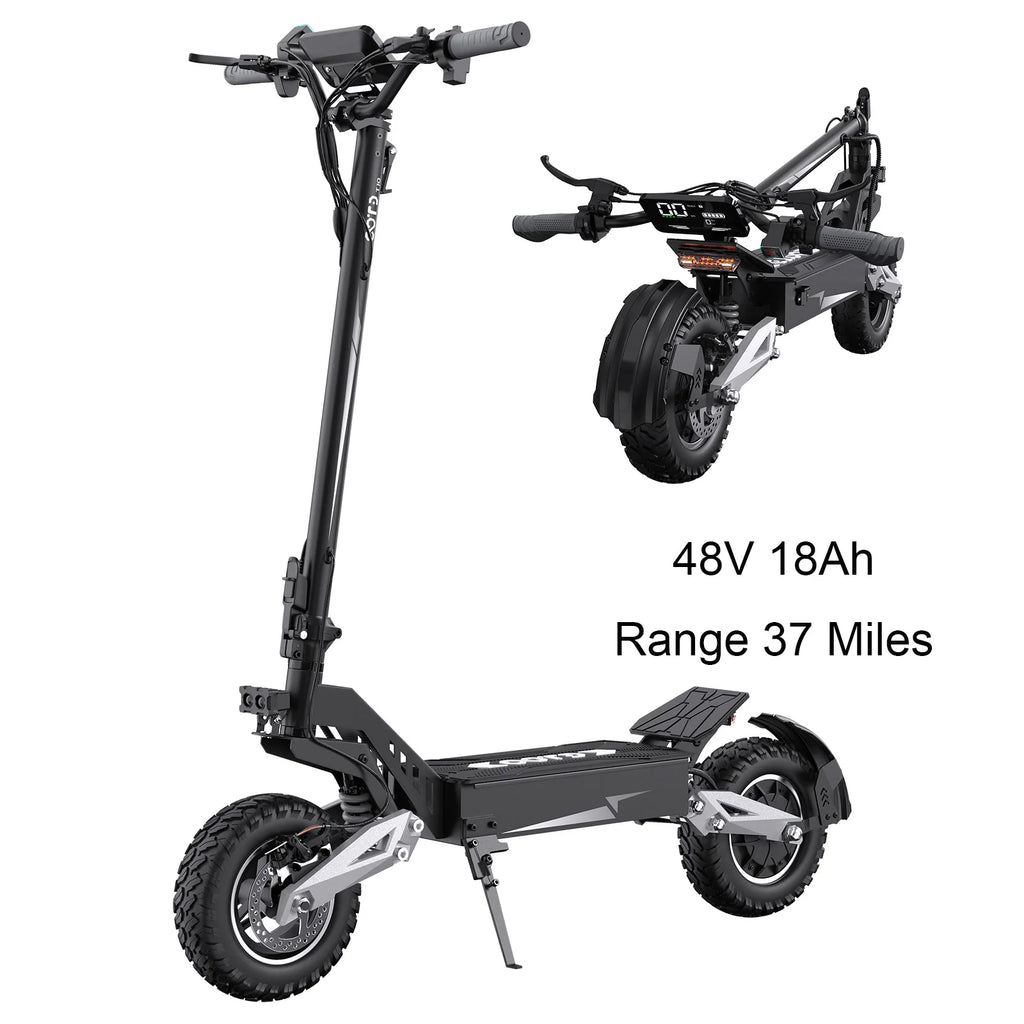 OOTD T10 900W Electric Scooter 48V 13.5AH/18AH Battery Range 28-37Miles 11" Off-Road Tires Foldable Lightweight Mobility Scooter