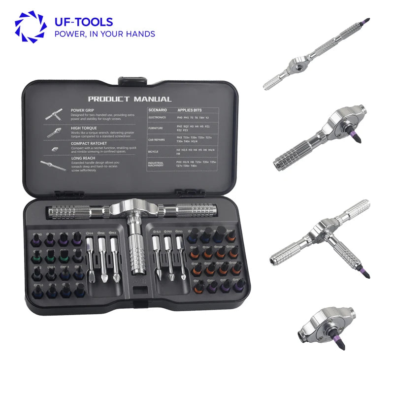 Ratchet Screwdriver Kit 40 in 1 Assembled Handle Multi-purpose Ratchet Wrench Screwdriver Magnetic Bits Tool Set DIY Repair Tool