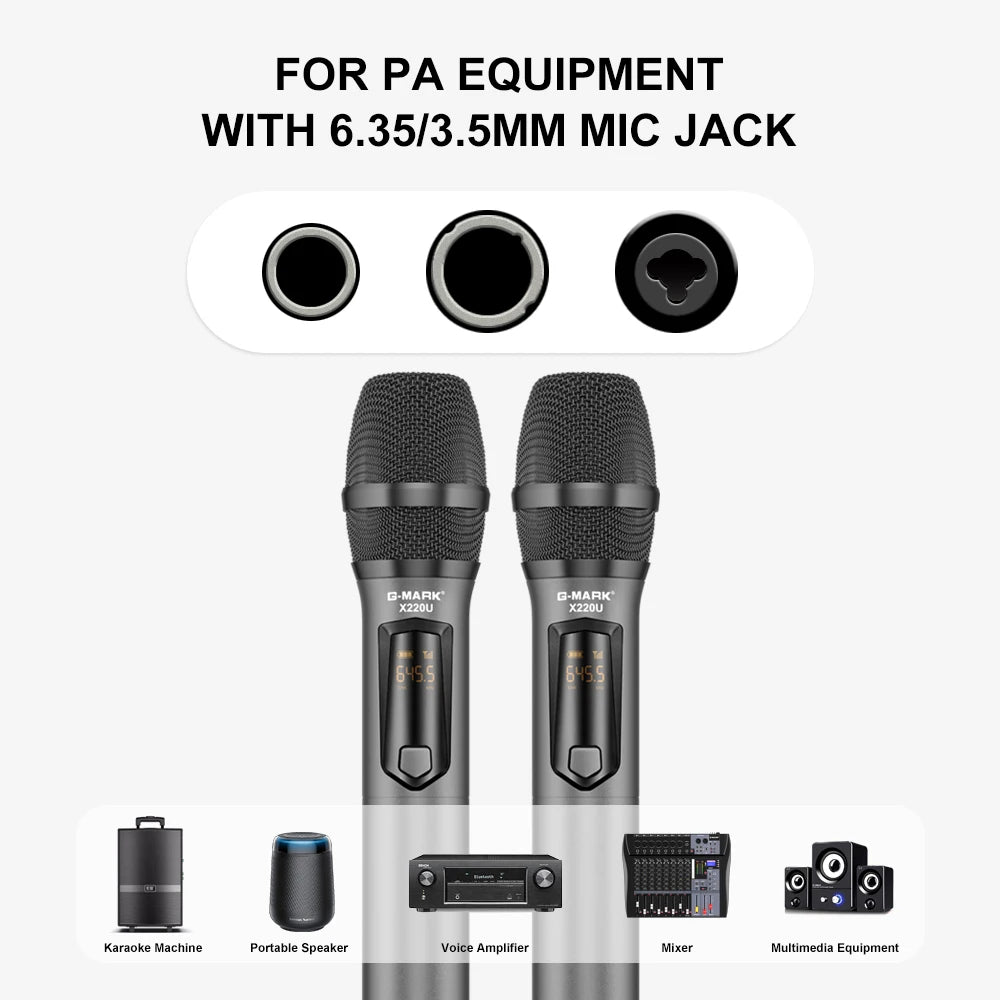 Micrófono inalámbrico G-MARK X220U UHF, micrófono de karaoke con receptor de batería de litio recargable, funciona 5 horas para altavoces