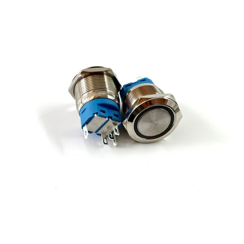 Interruptor de botón de metal a prueba de agua de 12/16/19/22mm, luz LED, momentáneo, enclavamiento, interruptor de encendido del motor del coche 5V 12V 24V 220V rojo azul