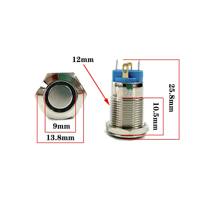 Interruptor de botón de metal a prueba de agua de 12/16/19/22mm, luz LED, momentáneo, enclavamiento, interruptor de encendido del motor del coche 5V 12V 24V 220V rojo azul