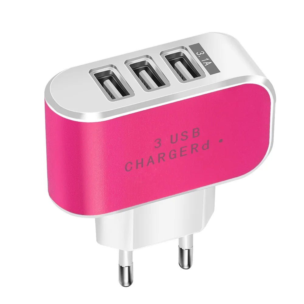 USB Charger 3 Ports 5V2A Travel Wall Power Adapter Charging For iPhone Xiaomi Samsung HTC Huawei Nylon Braided Micro USB Cable