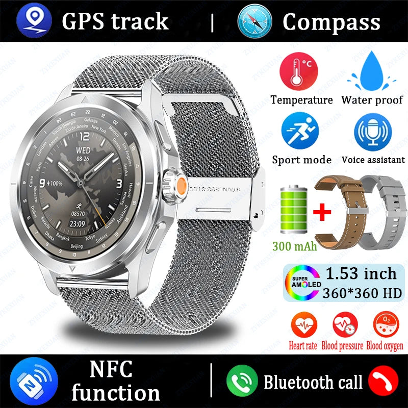 Original S4 Ultra Smart Watch Men  AMOLED Outdoor Sport NFC GPS Track Heart Rate Waterproof Bluetooth Call Smart watch 2025 New