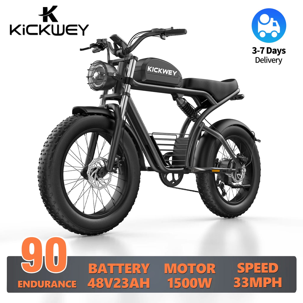 Bicicleta Eléctrica de Adulto Kickwey K7 1500w 48V 23ah, Bicicleta Eléctrica de Montaña, Neumático Gordo de 20 Pulgadas, Entretenimiento al Aire Libre, Bicicleta Eléctrica Todoterreno
