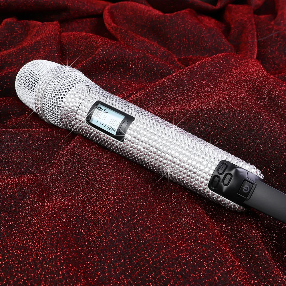 Micrófono inalámbrico para karaoke SKM9000 con incrustaciones de diamantes, micrófono personalizado para transmisiones en vivo, karaoke, brillante esencial para el escenario