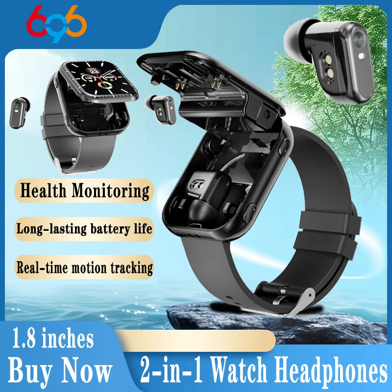 Smartwatch Resistente al Agua 2 en 1 Equipado con Auriculares TWS Smart Watch Hombres Mujeres Deportes Frecuencia Cardíaca Monitoreo de Salud Llamadas BT Música