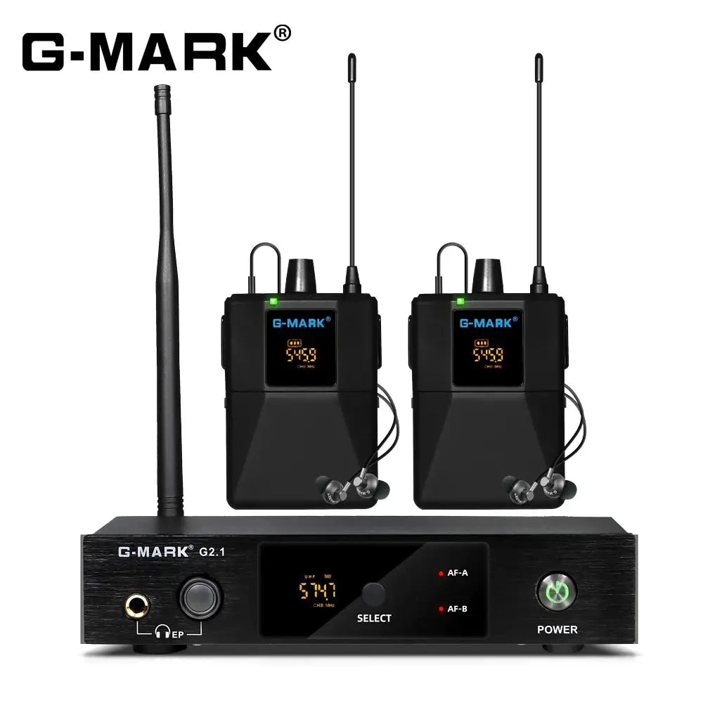 Monitor inalámbrico in-ear G-MARK G2.1IEM UHF con retorno para escenario, estudio y frecuencia seleccionable, para guitarra, banda, DJ y fiestas