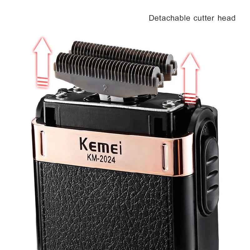 Afeitadora Kemei de doble cuchilla recíproca resistente al agua, recargable por USB, máquina de afeitar eléctrica para hombre, recortadora de barbero
