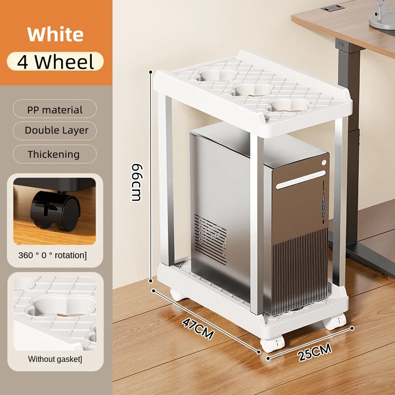 Soporte para torre de ordenador de doble capa, base móvil con ruedas universales, soporte de altura para CPU de PC, con almacenamiento simple.