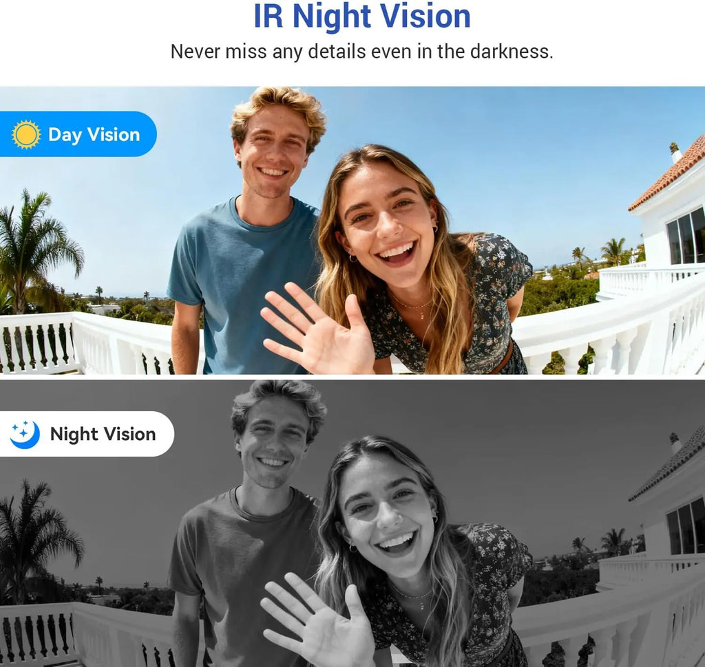 Cámara de vídeo para timbre inalámbrica Wi-Fi con visión nocturna, audio bidireccional, detección de movimiento por IA y almacenamiento en la nube