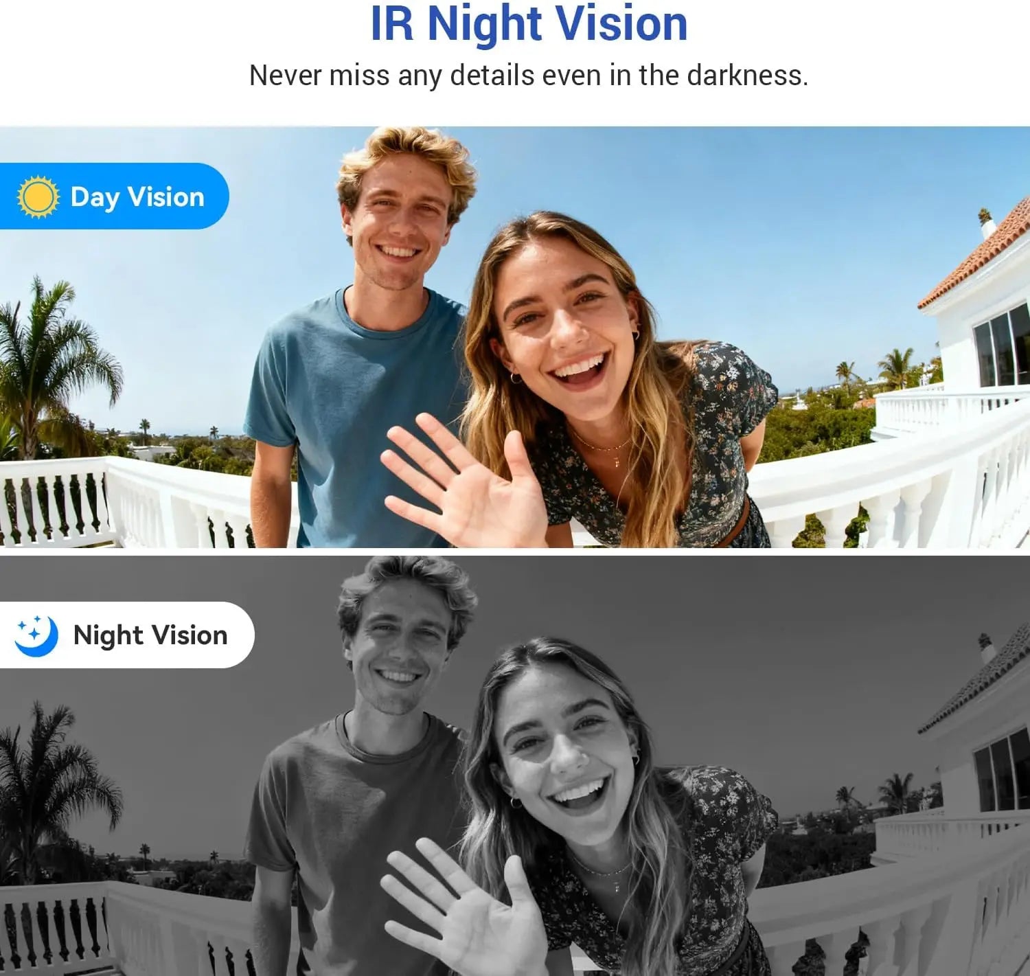 Cámara de vídeo para timbre inalámbrica Wi-Fi con visión nocturna, audio bidireccional, detección de movimiento por IA y almacenamiento en la nube