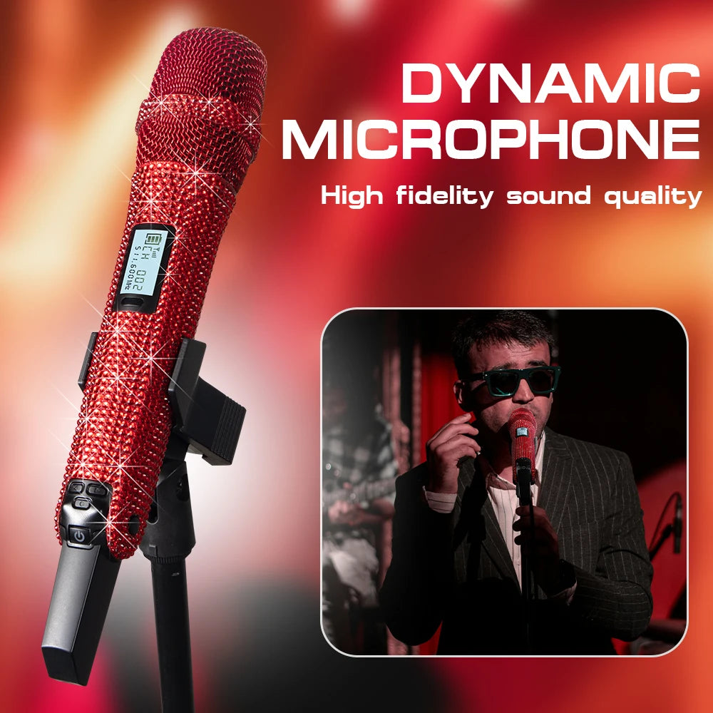 Micrófono inalámbrico para karaoke SKM9000 con incrustaciones de diamantes, micrófono personalizado para transmisiones en vivo, karaoke, brillante esencial para el escenario