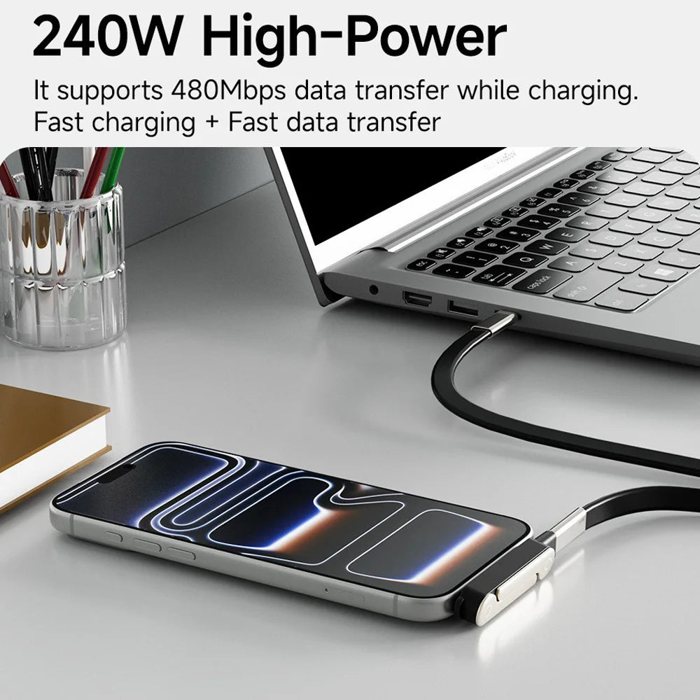 240W 2-in-1 USB C To Type C Fast Charging Foldable Bracket Data Cable For iPhone 17 Oneplus Detachable Cables tipo c Adapter