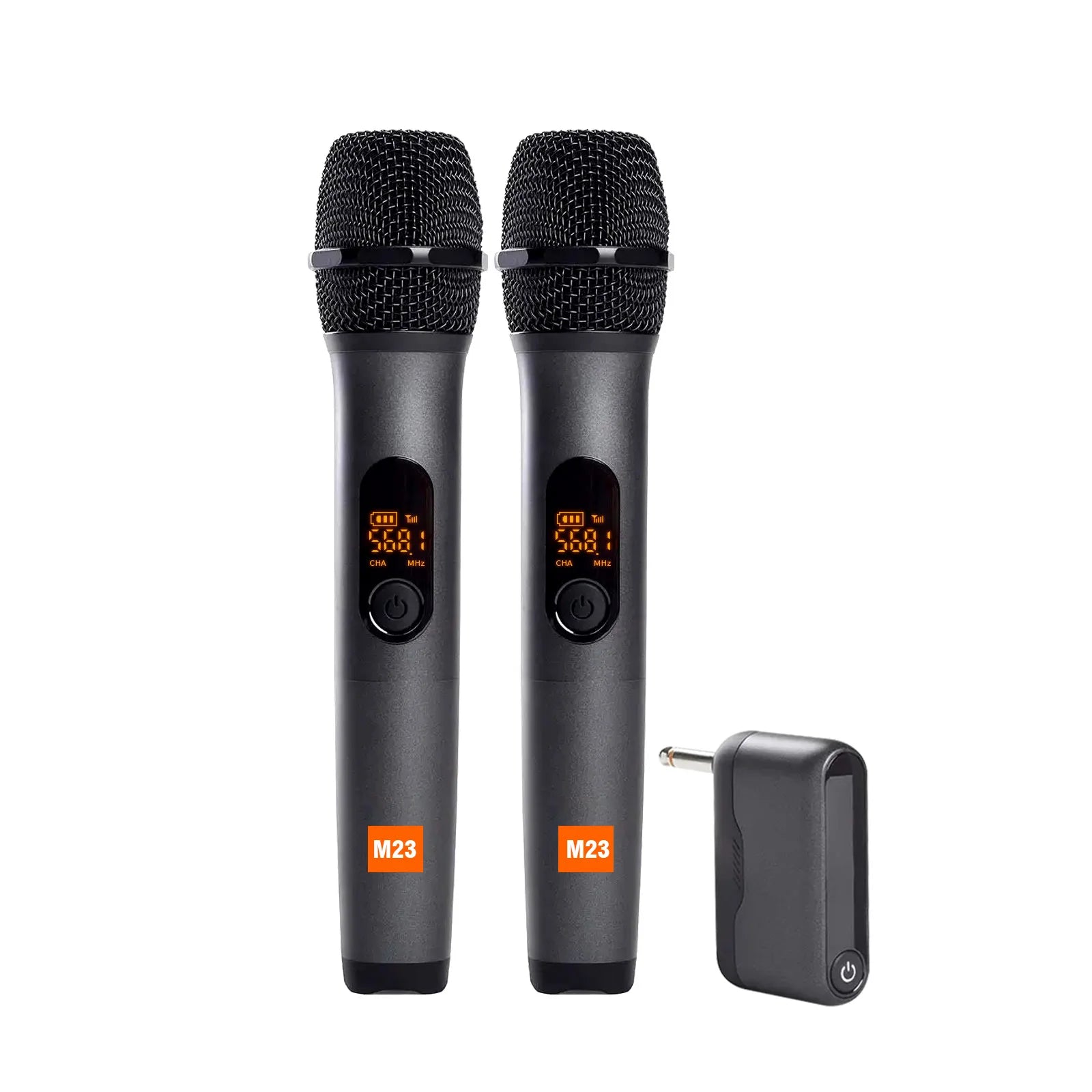 Sistema de Karaoke M23 UHF de 2 Canales con Micrófono Inalámbrico, Receptor Recargable y Micrófono de Mano Inalámbrico para Iglesia, Fiestas, Altavoz