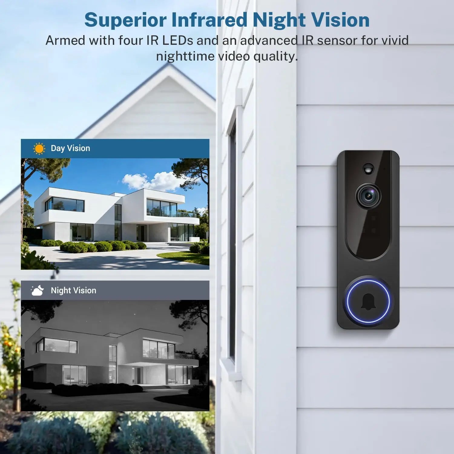 Cámara Inalámbrica para Timbre con Receptor Interior, Detección de IA, Audio Bidireccional, Visión Nocturna