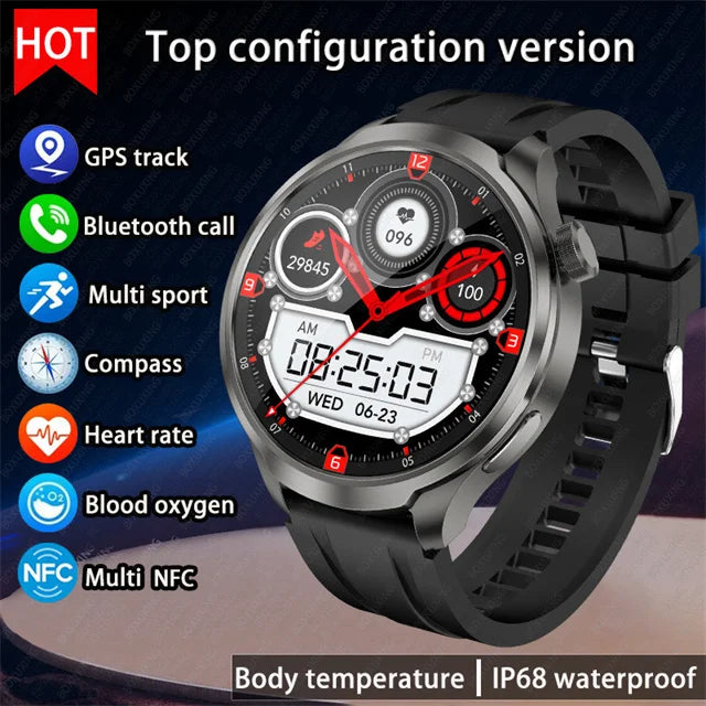 BOXUXING 1.85-inch Smart Watch Men Sport Waterproof Fitness Heart Rate Watches Compass GPS Track NFC Bluetooth Call Smartwatch