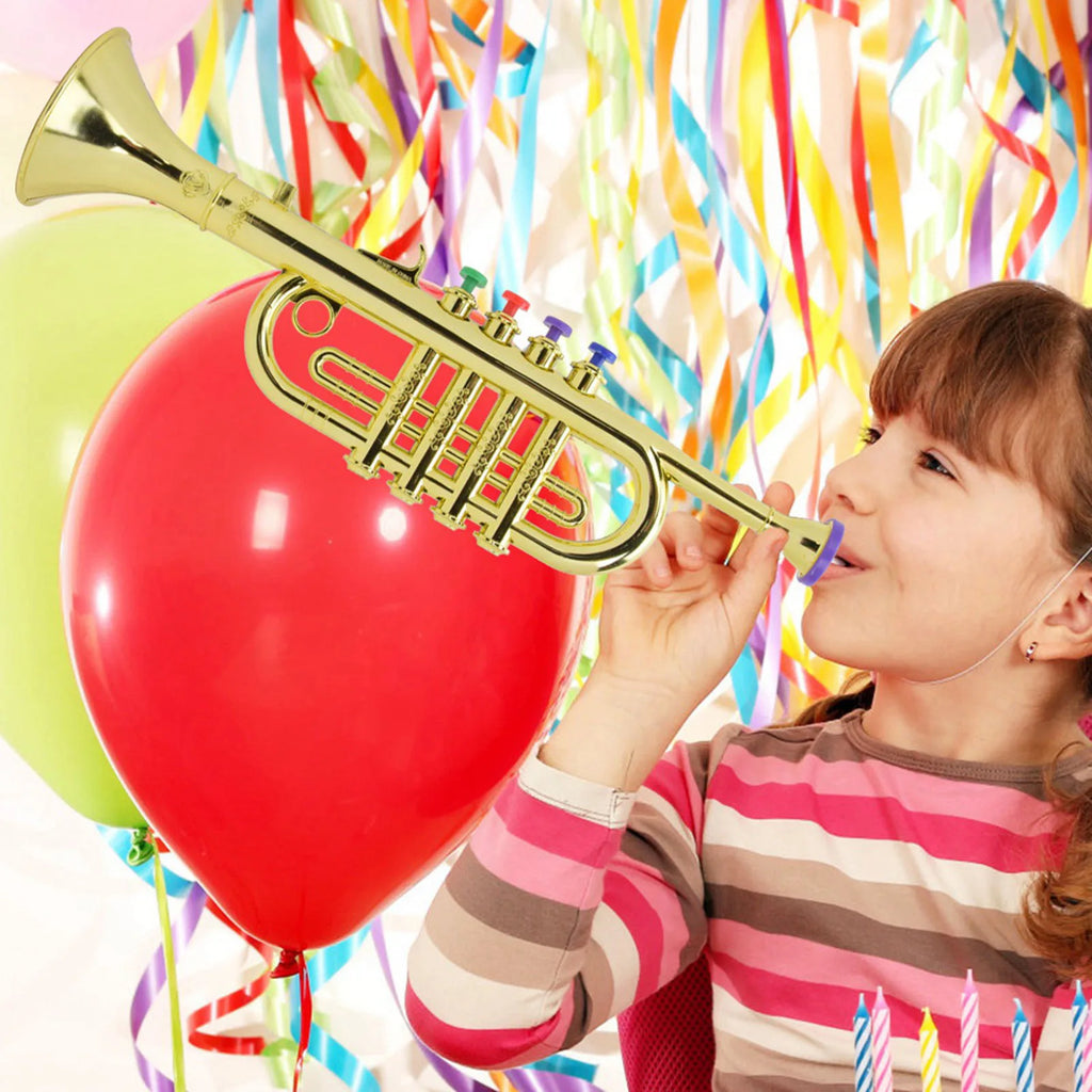 Trompeta de juguete dorada de plástico, instrumento de viento para niños en edad preescolar, regalo musical