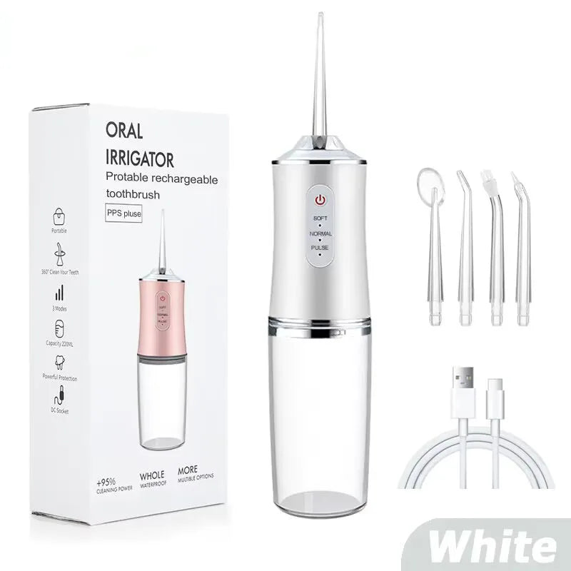 Portable Cordless Teeth cleaning machine Travel Oral Irrigator USB Rechargeable 3 Modes 4 Jet Tips IPX7 Mouth Washing Machine