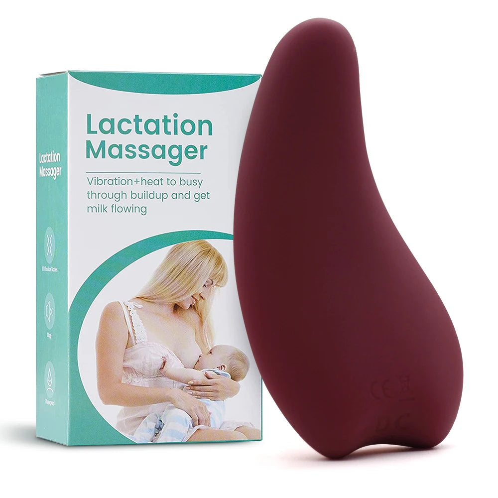 Masajeador de lactancia con calor, masajeador de silicona suave para lactancia con calor + vibración para conductos obstruidos y mejor flujo de leche