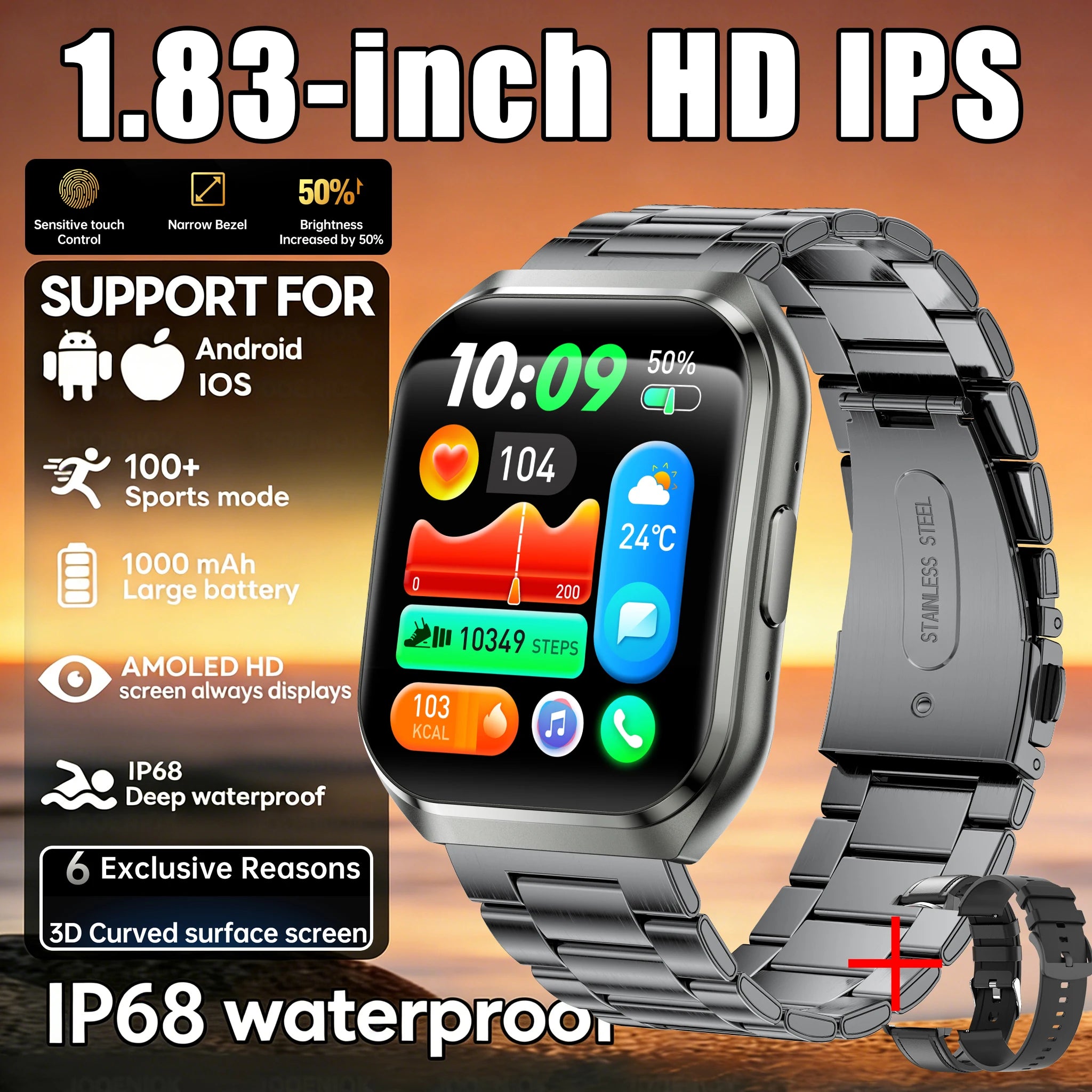 GPS Track Altimeter 1000mAh Battery IP68 Waterproof Heart Rate BT Call Sport Man Smartwatch New Outdoor Men Adult Smart Watch