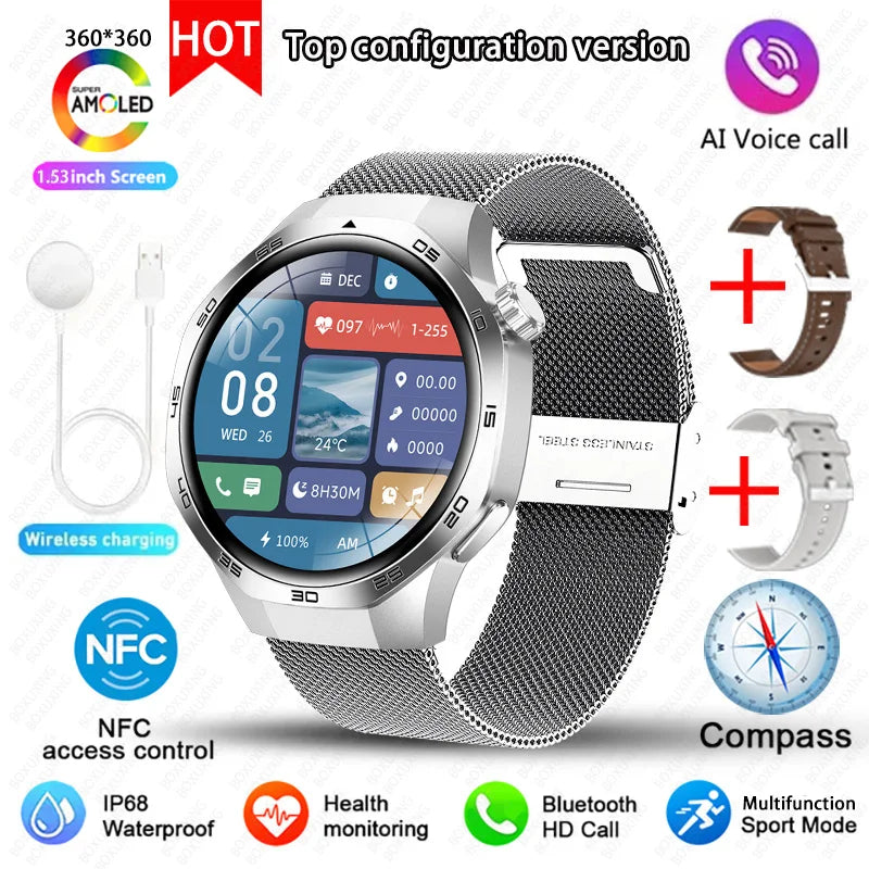 2025 New BOXUXING Watch 5 MAX Smart Watch AMOLED Screen NFC GPS Tracker Bluetooth Call Health Waterproof Smartwatch Men Women
