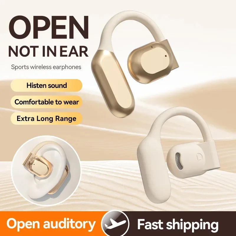 Auriculares inalámbricos Bluetooth OWS de conducción aérea con gancho para la oreja, manos libres, con cancelación de ruido, Audifonos deportivos