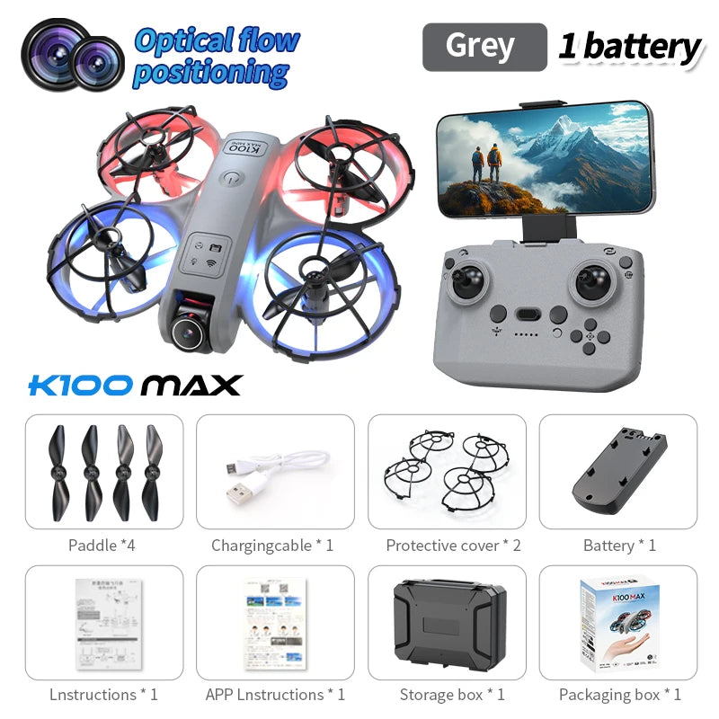 Hot K100 Max Mini RC Drone 4K Professional HD Camera Optical Flow Positioning Colorfuls Dron Foldable RC Quadcopter Toy for Kids