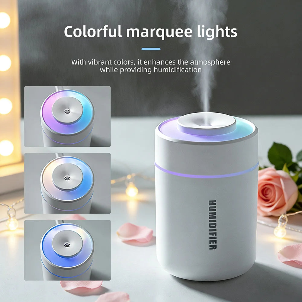 1 humidificador de aire portátil, funcionamiento silencioso, modo de pulverización fina, con luces ambientales - Humidificador USB portátil para uso en interiores