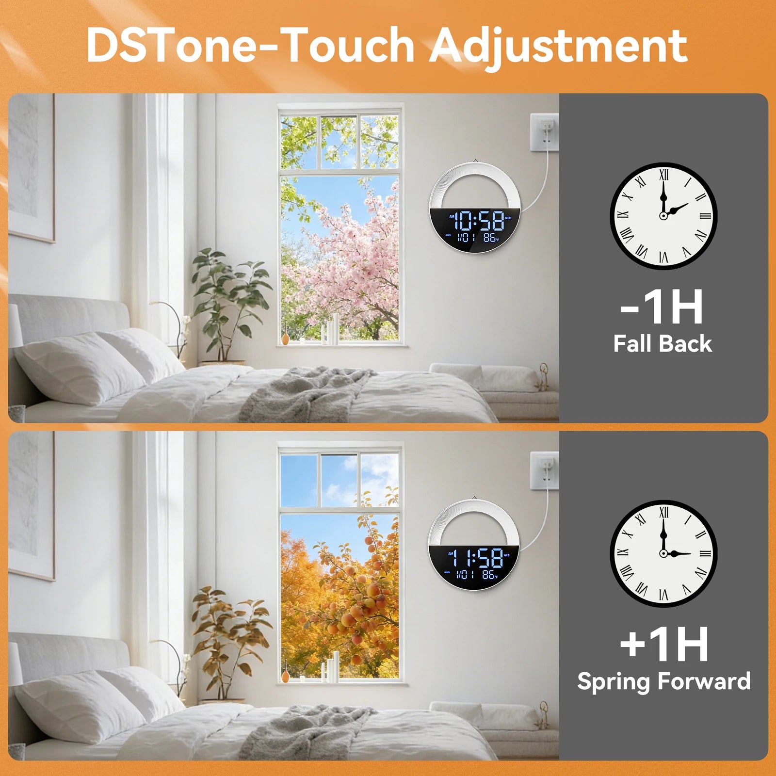 LED Digital Clock with Remote Control Time Calenda Temperature Auto DST 11 Color Night Light Digital Wall Clock for Home Decor