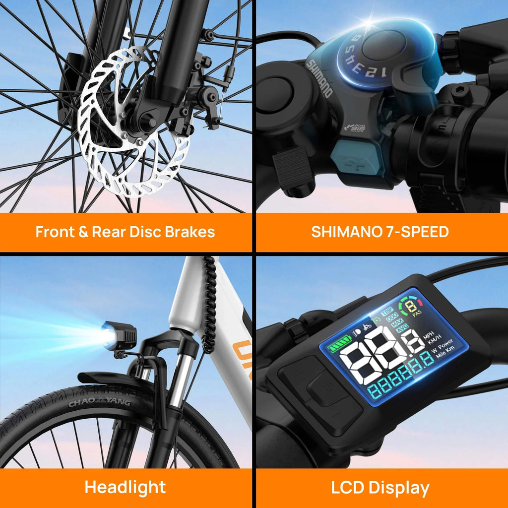 Peak 750W E26 Electric Bike for Adults | 48V 10.4Ah Removable Battery, Top Speed 20MPH, 26''X2" Standard Tire, 7-Speeds