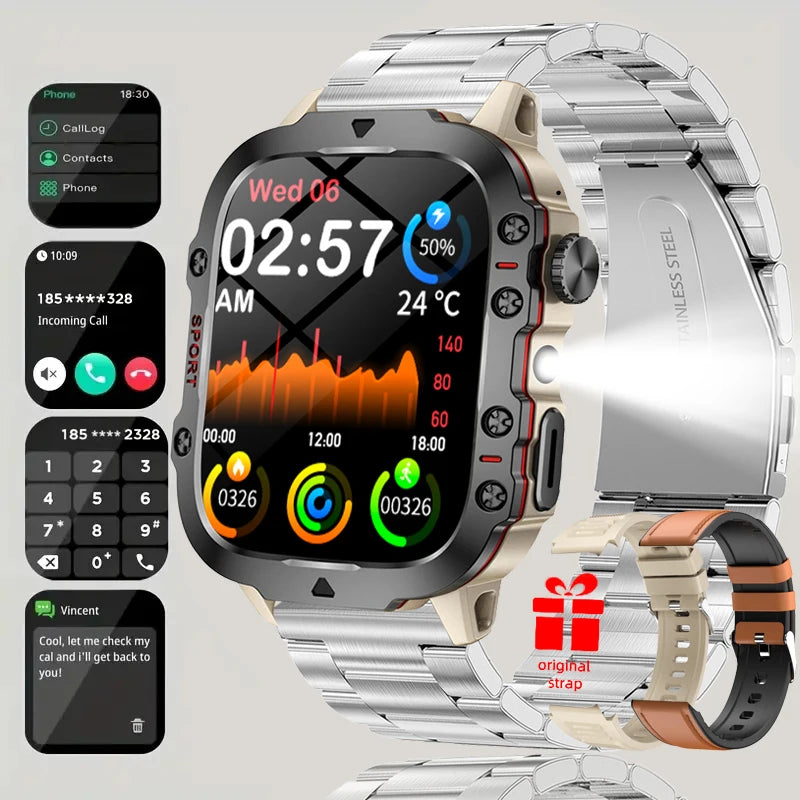 2026 New Hot GPS Sports Men Smartwatch Men 1.81-Inch HD Bluetooth Call Waterproof LED Flashlight Stainless Military Smart Watch