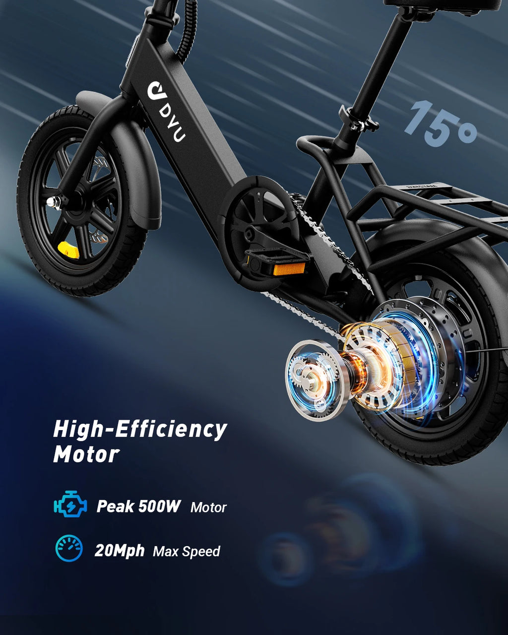 【1 año de garantía】Bicicleta eléctrica plegable DYU C3 de 14 pulgadas, motor de 500W de pico, batería de 280WH, bicicleta eléctrica de 20 mph para ciudad UL2849