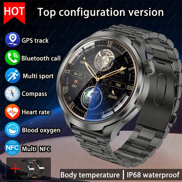 BOXUXING 1.85-inch Smart Watch Men Sport Waterproof Fitness Heart Rate Watches Compass GPS Track NFC Bluetooth Call Smartwatch