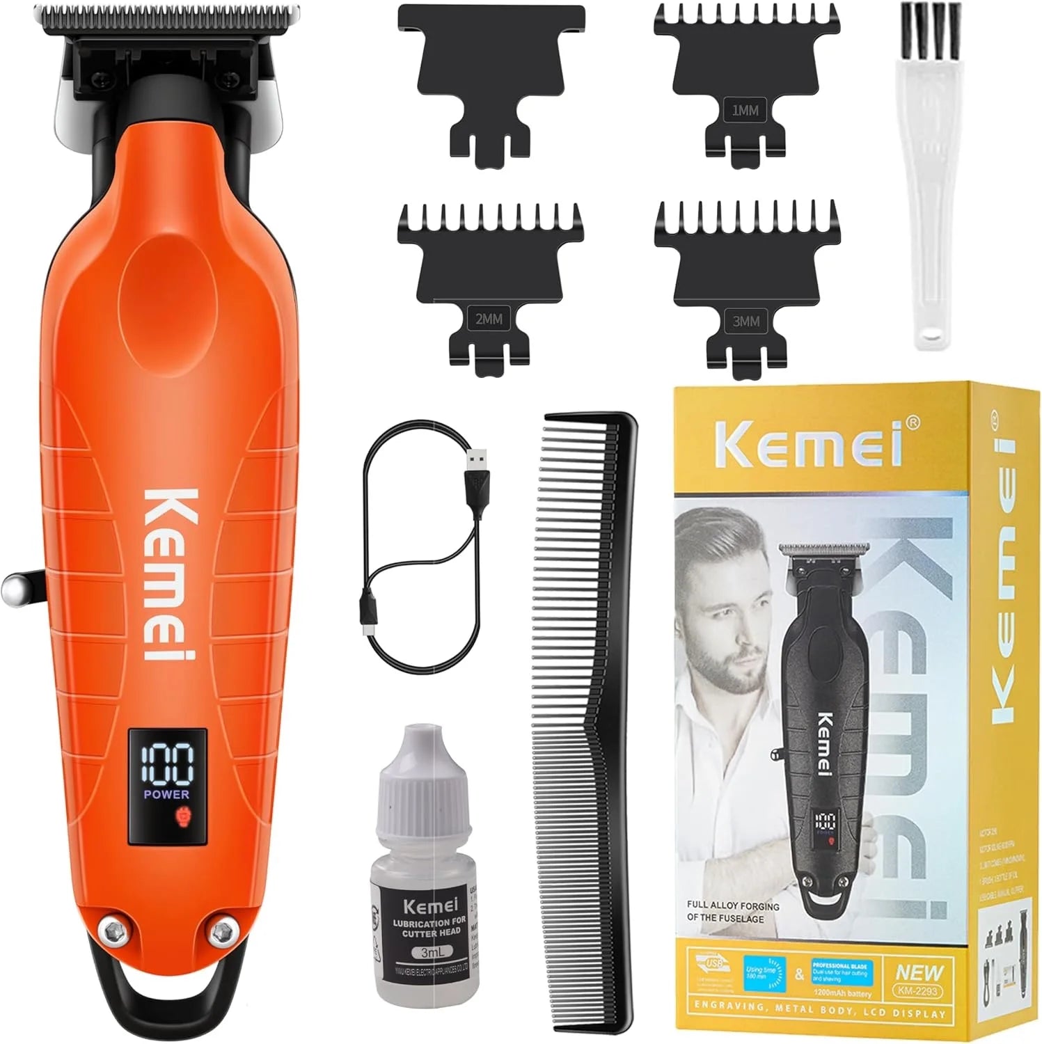 Kemei 2293 Men Zero Gapped Cordless Hair Clipper Professional Hair Beard Trimmer Barber Rechargeable Finish Hair Cutting Machine