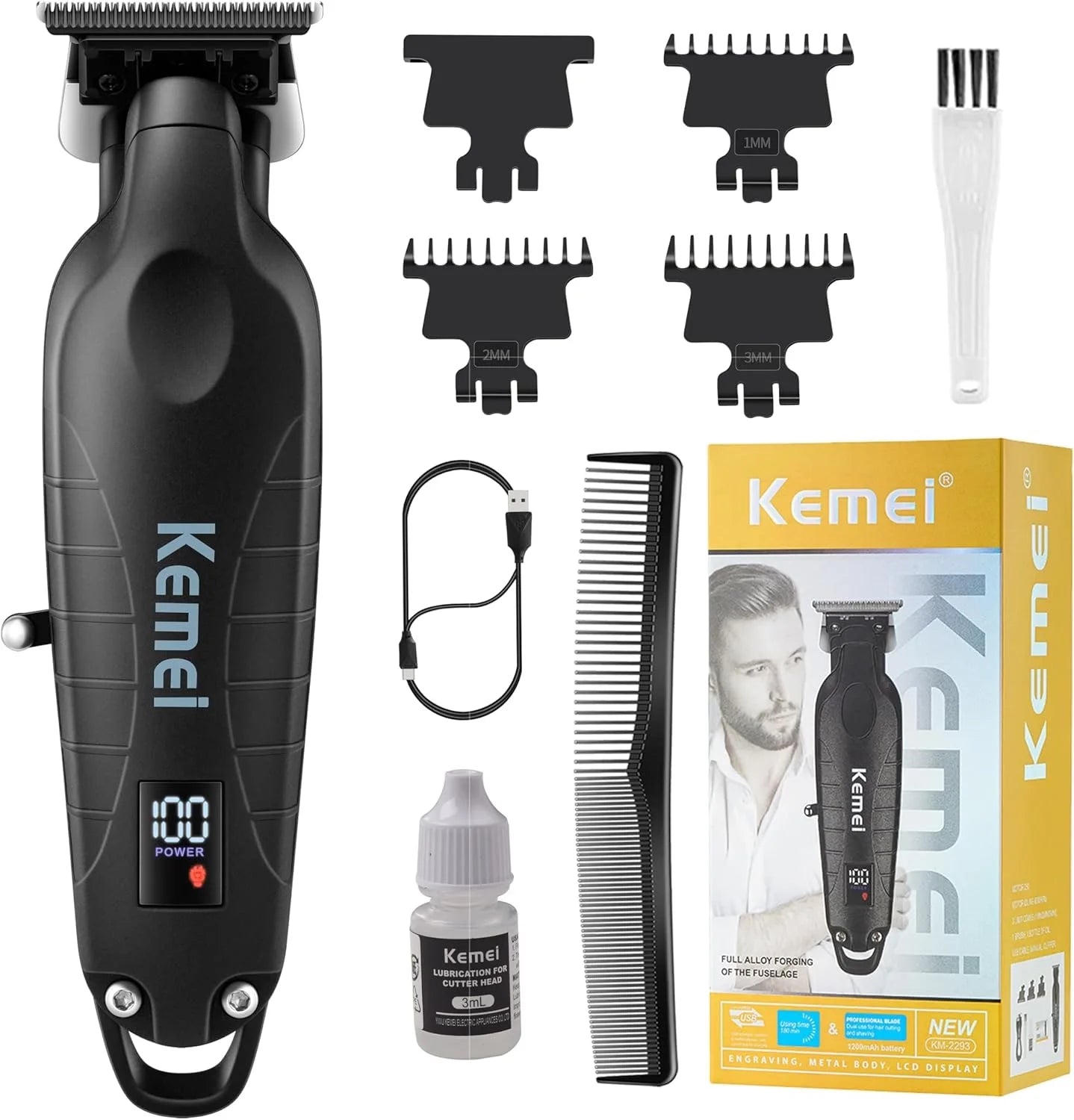 Kemei 2293 Men Zero Gapped Cordless Hair Clipper Professional Hair Beard Trimmer Barber Rechargeable Finish Hair Cutting Machine