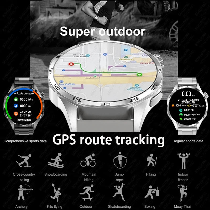 BOXUXING 2026 New GPS NFC Smart Watch 5 Pro Men 360*360 AMOLED Screen Heart rate Bluetooth Call IP68 Waterproof Man Smartwatch